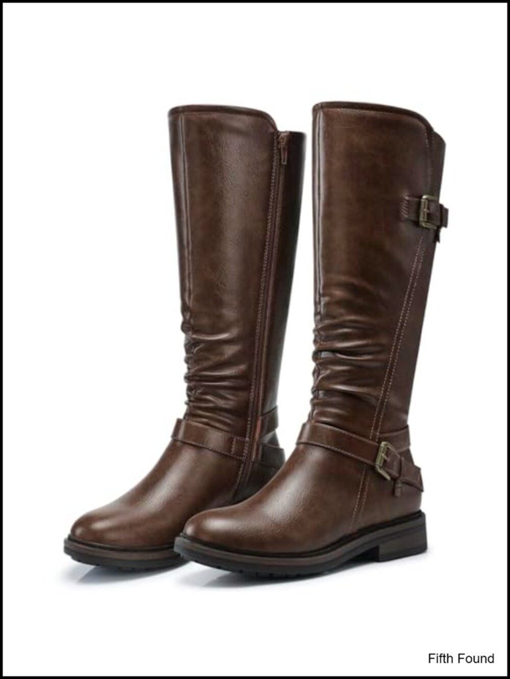 Women's Knee High Boots Faux Leather Low Heel Round Toe Tall Boots